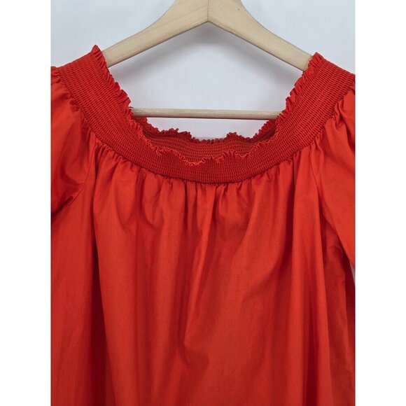 J. Crew Women Off The Shoulder Orange Cotton Babydoll Smocked Dress Size 2 - Picture 4 of 13